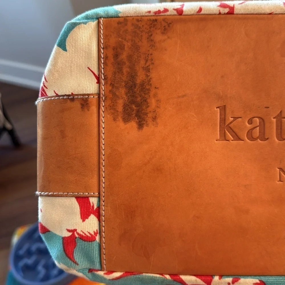 Vintage Kate Spade Floral Canvas Leather Tote Lined